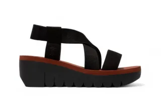 Fly London YABI922FLY Damen-Sandalen Cupido aus schwarzem Ziegelsteinleder mit Plateau-Wedges