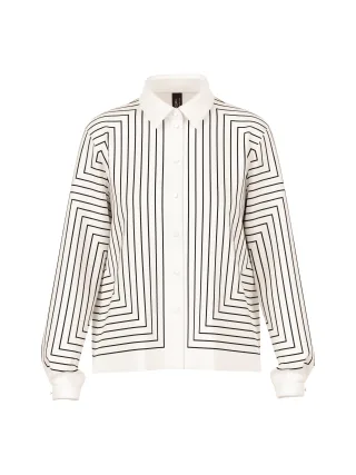 Marc Cain Collections - Geometrische Bluse aus Seiden-Mix white and black - Gr. - 44