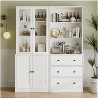 VOWNER Bücherregal 5-stöckiges Bücherregal mit Glastüren, 180 cm Vitrinenschrank, 2-tlg., multifunktionaler Küchenschrank Hochschrank & Buffetschrank