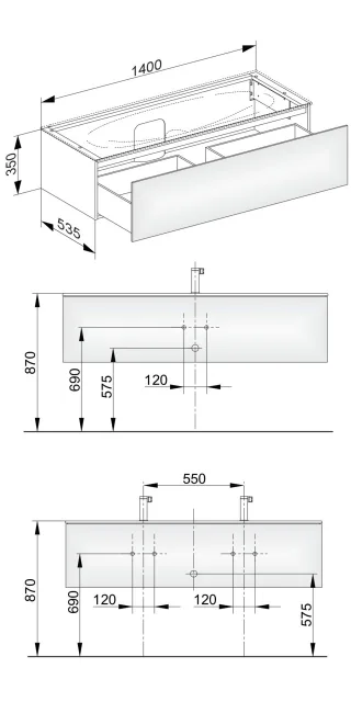 Keuco Waschtischunterschrank Edition 11 31361, 1 Front-Auszug, B: 1400, H: 350, T: 535 mm 31361110000