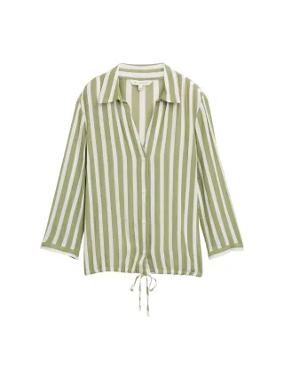 Tom Tailor - Regular Fit Bluse in Knitter-Optik green off white stripe - Gr. - 40