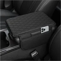 FOUORTUNATE-BEE PVC-Automatten Auto Armlehnenbezug mit Aufbewahrungstasche, Schwarz, Universelle Mittelarmlehnen-Ablage mit Organizer fürs Auto