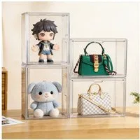 XERSEK Aufbewahrungsbox Acryl-Vitrine Magnettür Displaybox Organizer Schaukasten Schuhboxen (Set, 4 St., 36x22x27cm Stapelfähig), für Figuren, Handtaschen, Spielzeug, Handwerk, Bücher