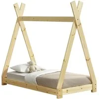 en.casa Kinderbett, »Onejda« Kinderbett Tipi Bett aus Kiefernholz 70x140cm Natur