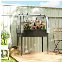 Outsunny Hochbeet mit Gewächshaus-Aufsatz, aufklappbar Abdeckung, Reißverschlusstür (Gemüsebeet, 1 St., Pflanzkasten), für Garten Balkon 100x49x136 cm Schwarz