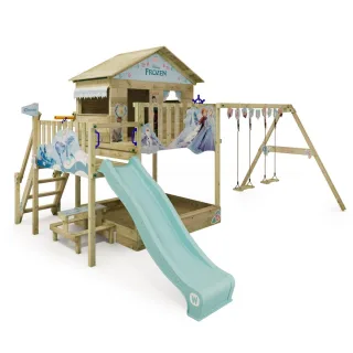 Disney Quest Spielturm mit Rutsche - Magischer Outdoor Kletterturm für Kinder aus langlebigem Massivholz - Inklusive Schaukel und Sandkasten - Wickey