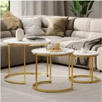 Vicco Couchtisch Montreal, Weiß/Gold, 55 x 55 cm 3 Teile (3-St)