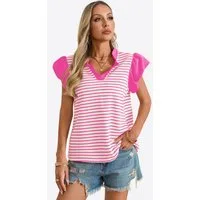 Imily Bela Blusentop Damen Rüschenbluse mit Streifen (Packung, 1-tlg., 1per-Pack) Blasenärmel