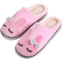 Katara Tier Pantoffeln Gr. 34-41 (Einhorn, Katze, Hase) Plüsch Hausschuhe Hausschuhe, weich, warm, süß, kuschelig, Plüsch Kaninchen (Pink)