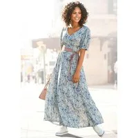 Buffalo Maxikleid mit zartem Blumendruck und V-Ausschnitt aus Webware kurzärmliges Sommerkleid, Strandkleid, Druckkleid, casual