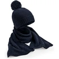 Beechfield® Mütze & Schal Set Bommelmütze & Strickschal - Mütze / Strickmütze mit Bommel angenehm, weiches Garn