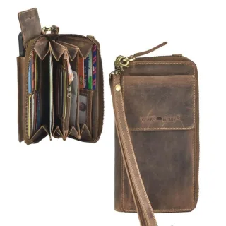 Handytasche mit Geldbörse 14 Kartenfächer RFID Leder. Umhängetasche Smartphone Tasche mit Schultergurt ideal für Reise und Alltag | Greenburry 1569-25
