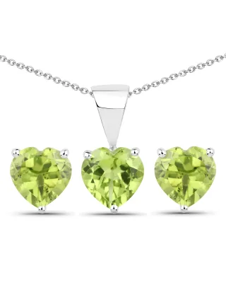 Vira Jewels Schmuck-Set Silber 925 rhodiniert Ohrringe und Halskette mit echtem Peridot in Herzform