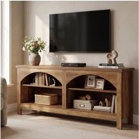 Tribesigns TV-Schrank für Fernseher bis zu 70 Zoll, Entertainment-Center im Landhausstil verstellbare Regalböden, offene Ablagefächer mit Bogen
