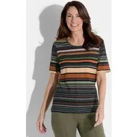 GOLDNER T-Shirt Kurzgröße: Baumwollshirt im Streifen-Look Blusenshirt mit Rundhalsausschnitt und Halbarm