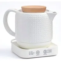 KVOTA Wasserkocher 1L Keramik 40/60/90°C Warmhalten, Holzdeckel 360° Sockel Auto-Off weiß, 1 l, 1000 W, Verdecktes Heizelement, Signalton, Kabelaufbewahrung, Holzoptik