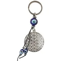 Saraswati Schlüsselanhänger Schlüsselanhänger "Blume des Lebens / Nazar" Metall- und Glas Anhänger