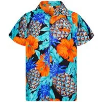 King Kameha Hawaiihemd Pineapple Hibiscus Funky Hawaii-Hemd Kurzarm Front-Tasche Unisex