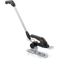 Brandson Akku-Grasschere Rasenschere, elektrische Garten Strauchschere, Teleskopstange 90-130cm, bis 1.3 m Arbeitshöhe, (Set, mit Akku und Ladegerät), mit Rädern, Ladegerät, 2000 mAh, 1 x Grasmesser & 1 x Strauchmesser