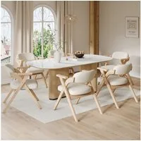 MODFU Esszimmerstuhl 6er-Set klappbarer Esszimmerstühle aus Massivholz mit Leinen, Beige (geeignet für Esszimmer, Wohnzimmer, Café, 6 St), Esszimmerstühle aus Massivholz, faltbar und verstaubar