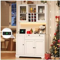 Flieks Küchenbuffet mit Steckdose, LED-Beleuchtung, Weinregal, Glastüren und Türablagen (1-St., 105x40x180 cm) Hochschrank Küchenschrank Geschirrschrank mit verstellbare Ablagen
