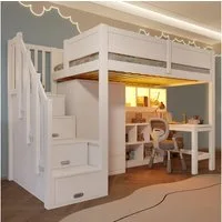 Flieks Hochbett Kinderbett 90x200cm Kleiderschrank Schreibtisch Regal Stauraumtreppe