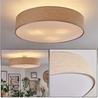 hofstein Deckenleuchte Deckenlampe aus Metall/Papiergeflecht/Kunststoff in Nickel-matt/Natur, ohne Leuchtmittel, runde Deckenleuchte im modernen Design (Schirm 60 cm), E27