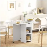 HOMCOM Klapptisch für 2-4 Personen mit Offenen Ablagen, 1 Schublade (Set, 1-St., Klappbarer Esstisch), für Kleine Räume, Esszimmer 114,5 x 70 x 75 cm, Weiß