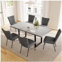 Jiexi Essgruppe Tisch-und Stuhlset, Ausziehbarer Esstisch (130–170 cm) mit 4-6 Stühlen