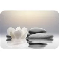 OnlyWow Badematte Steine - Lotus - Weiß - Wasser - Zen, Höhe 10 mm, Polyester, Rechteckig, Badezimmerteppich, Badteppich, Rutschfest, Badvorleger, Waschbar