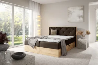 Boxspringbett Schlafzimmerbett HELIOS 180x220cm in Stoff Rouge Braun