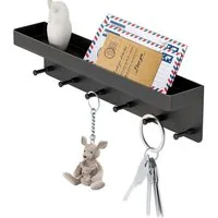 SURFOU Schlüsselbrett Schlüsselbrett mit Ablage, Schlüsselboard Schlüsselhalter ohne Bohren, (Edelstahl Selbstklebend Schlusselhanger Schlüssel Aufbewahrung Schlüsselleiste Wandorganizer Hakenleiste mit 6 Haken, Weiß/Schwarz, Schlüsselbrett), Edelsta