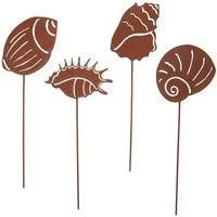 UNUS GARDEN Gartenstecker Gartenstecker Metall Rostoptik Muscheln maritime Deko (4-St., 4er Set) Gartendeko Rostdeko Dekostecker rostige Deko Garten robust