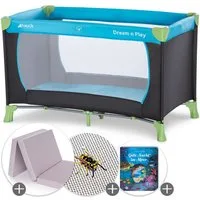 Hauck Baby-Reisebett Dream N Play Set - Waterblue, Kinder Babyreisebett mit Matratze, Moskitonetz & Tasche faltbar