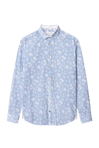 Colours & Sons - Hemd gemustert - Sky Beach Print blau - Gr. - XXL