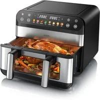 Arendo Heißluftfritteuse Airfryer XXL mit beleuchtetem Sichtfenster, Pre Heat & Turn-Food, 2400 W, mit Zubehör, Umluft Backofen, Sichtfenster Grill, Dörrautomat