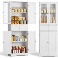Bealife Hochschrank Badregal, Bücherschrank mit 2 Schubladen und 2 Türen, Vitrinenschrank