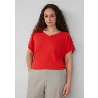 QS Kurzarmshirt T-Shirt Locker geschnittenes T-Shirt aus Leinenmix