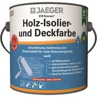 Jaegerlacke Wand- und Deckenfarbe 319 Kronen Holz-Isolierfarbe Deckfarbe 3in1 weiss, geruchsarm, ideal für Holzdecken und Paneele