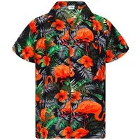 King Kameha Hawaiihemd "Flamingo Flowers" Funky Hawaii-Hemd Herren Kurzarm Front-Tasche