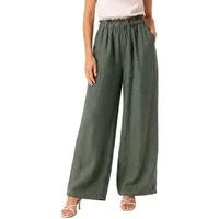 dy_mode Leinenhose High Waist Damen Leinenhose Weitbein Palazzo Hose Sommerhose in Unifarbe, High Waist, mit elastischem Bund