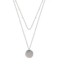 Hey Happiness Collier Layer Kette Kreis & Kugeln, Zweireihige Damen Edelstahl Halskette Platte Anhänger, wasserfest