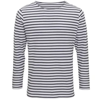 Asquith & Fox Herren Mariniere Coastal Langarm T-Shirt (Weiß/Marine)