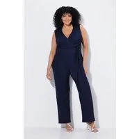 Ulla Popken Funktionshose Jumpsuit Wickeloptik weites Bein V-Ausschnitt