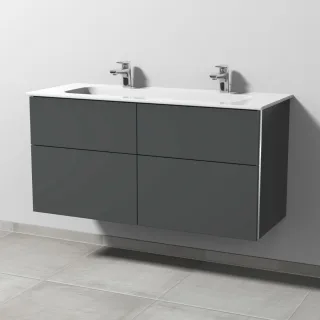 Sanipa 3way Keramik-Set Design Keramik-Doppelwaschtisch und Unterbau mit 4 Auszügen, Anthrazit-Matt BR48322