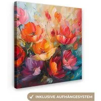 OneMillionCanvasses® Leinwandbild Blumen - Bunt - Malerei - Abstrakt - Kunst, Fotodruck (1 St), Wandbild, Deko Schlafzimmer Wohnzimmer Flur 20x20 cm