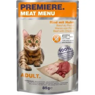 PREMIERE Meat Menu Nassfutter Katze Adult Rind und Huhn 24x85 g