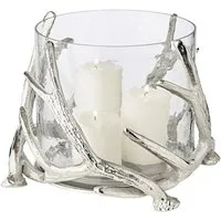 EDZARD Windlicht Kingston, Silber-Optik, Geweih-Motiv, H 20 cm, Ø 25 cm