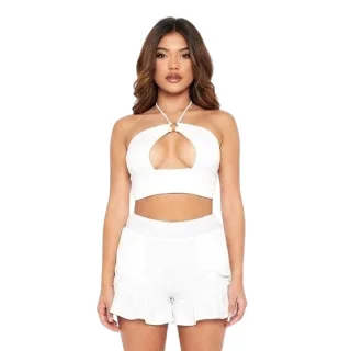 Missy Empire - Kurzes Top für Damen, Ausschnitt, Ärmellos (Weiß)