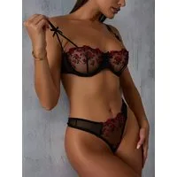 Elegant Love Set: Bügel-BH Sexy Dessous Set für Damen, bestickter BH & Tüll-Tanga (Set, 2-tlg., mit Panty) elegantes Lingerie mit String, Unterwäsche, Blumenmuster BH-Set